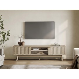 SICOTAS TV Stand for Living Room, 70" Long TV Stand Entertainment Center with 2 Storage Cabinets, Modern Fluted-Door Media TV Console Credenza Table for 65/75/80 Inch TV, Light Oak