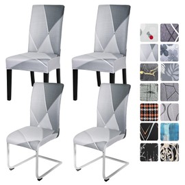 Alishomtll Stretch Chair Covers, Set of 4/6, Grey Chair Covers, Swing Chair, Elastic Covers, Removable Washable Chairs, Protection for Dining Room, Kitchen, Restaurant, Hotel, Banquet (Geometry Set of
