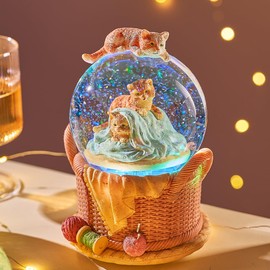 LOVE FOR YOU Gift Wrapped Music Box Cat Lovers Flower Basket Musical Snow Globe Decoration for Girls and Women Kids Baby Niece Sister Daughter Mom Granddaughter Grandma Christmas Birthday Present