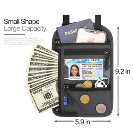 HKYLRAT Travel Neck Wallet with RFID Blocking for Women & Men, Passport Holder, Anti-Theft Slim Neck Pouch (Dark Grey)