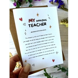 The Little Gem Company - Handmade Teacher Childminder Thank You Card. Perfect for Leaving School, End of Term, Preschool, Goodbye, Nursery Graduation, Nanny (Teacher)