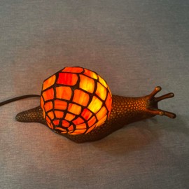 Bieye L10963 Land Snail Tiffany Style Stained Glass Accent Table Lamp for Home Decoration (Orange, 10" D x 5" W x 5" H)