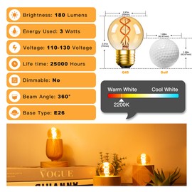 Sphoon Vintage LED Edison Bulbs 25 Watt Equal 3W G16.5 Decorative LED Bulbs Spiral Filament for Ceiling Fan,E26 Small Power,Amber Glass,2200K Warm White,Non-dimmable,180LM,2 Pack