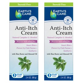 Earth's Care Anti Itch Cream - Extra Strength Bug Bite Itch Relief - Soothes Sunburns, Rashes and Minor Skin Irritation 2.4 OZ (2 Tubes)