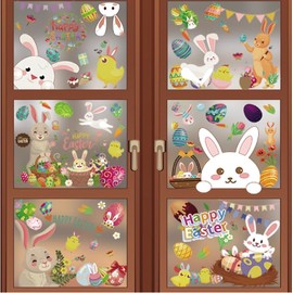 151 Pcs Easter Window Clings Happy Easter Decorations Double Sided Stickers with Bunny Egg 2024 Kids Toddlers Holiday Decals for Glass Wall Classroom Indoor Office Home Outside, 9 Sheet