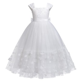 White Flower Girl Dress for Kids Wedding First Communion Dresses Pageant Formal Party Bridesmaid Gown Little Big Princess Birthday Baptism Christening Bowknot Tulle Dress White - Flower 9-10 Years