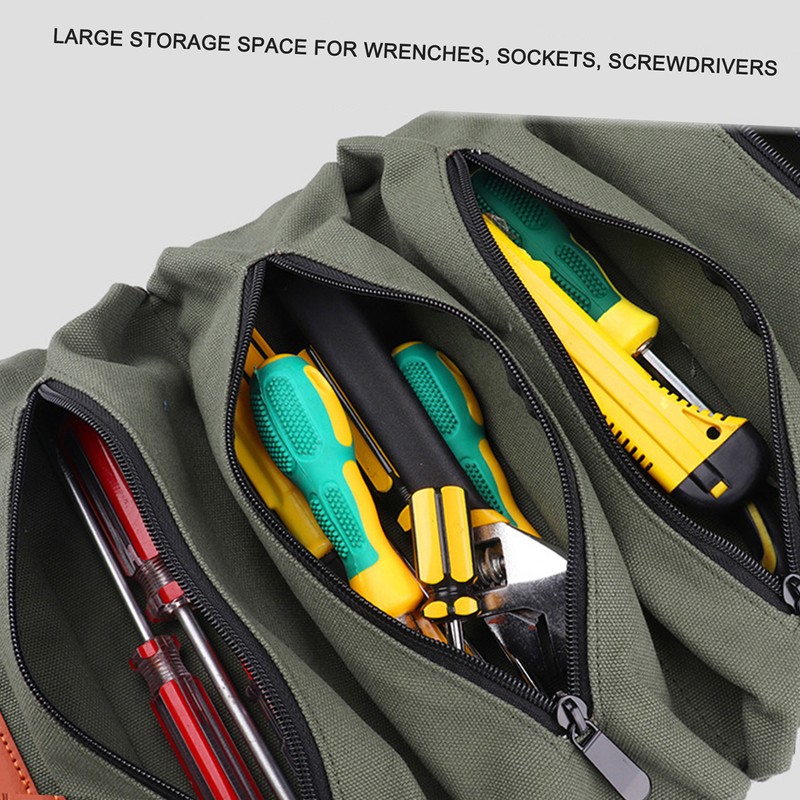 Canvas Roll-up Tool Bag, Multi-Purpose Tool Roll Pouch Tool Organizer