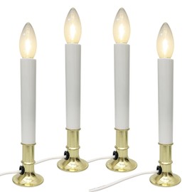 Romasaty 4 Pack Electric Window Candles with Sensor Dusk to Dawn,Christmas Window Candles Gold Plated Base,9 Inch Candle Lights with 0.6W LED E12 Bulbs for Indoor Christmas Decor