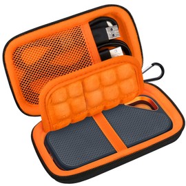 Lacdo External Hard Drive Case Protective Case for SanDisk Extreme Pro/SanDisk Extreme Portable External SSD SDSSDE81 SDSSDE80 500GB 1TB 2TB 4TB USB-C Eva Travel Carry Case, Black + Orange