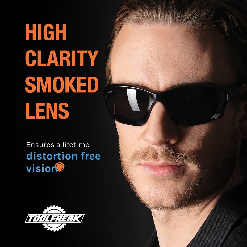 ToolFreak Spoggles Safety Glasses, Anti Glare Distortion Free Smoke Tinted