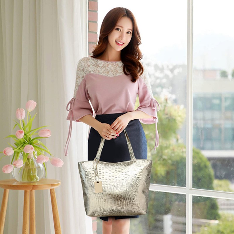APOSITV Women's Embossed Croco Embossed Enamel Bag Tote Bag Shoulder
