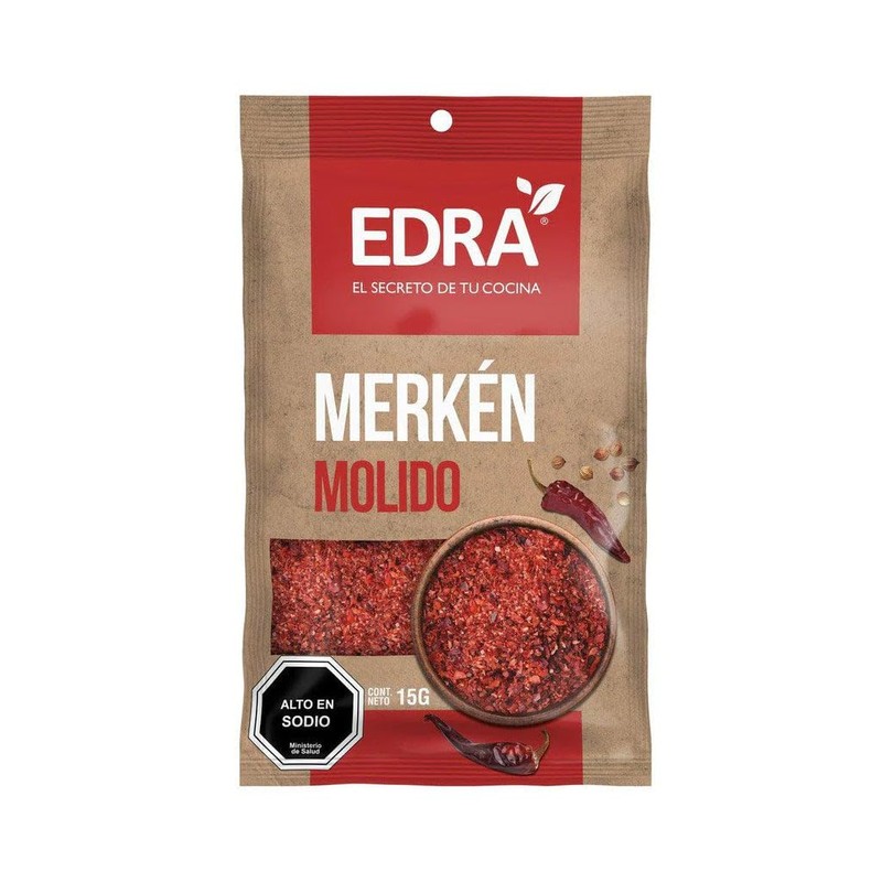 Ají merken molido ahumado, Marca Edra, producto Chileno. Pack de