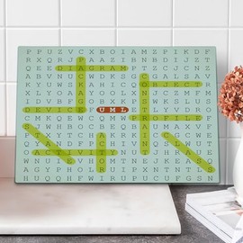 Ambesonne Word Search Game Cutting Board, Unified Modeling Language Word Game with Highlighted Keywords, Decorative Tempered Glass Cutting and Serving Board, Large Size, Black Yellow Orange