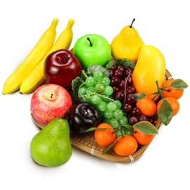 Lorigun 13 Pcs Artificial Fruits Pack, Fake Fruit Decoration Realistic Faux Fruits for Party Chirstmas Decortion, Artificial Apples Fake Oranges Grapes Decortion Prop