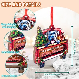 Pitbull Dog Christmas Ornament - Beautiful Holiday Decoration for Dog Lovers, Xmas 3-Layer Wood Dog Red Truck Ornament for Pet Owners - 2024 Christmas Home Decor (Blue)