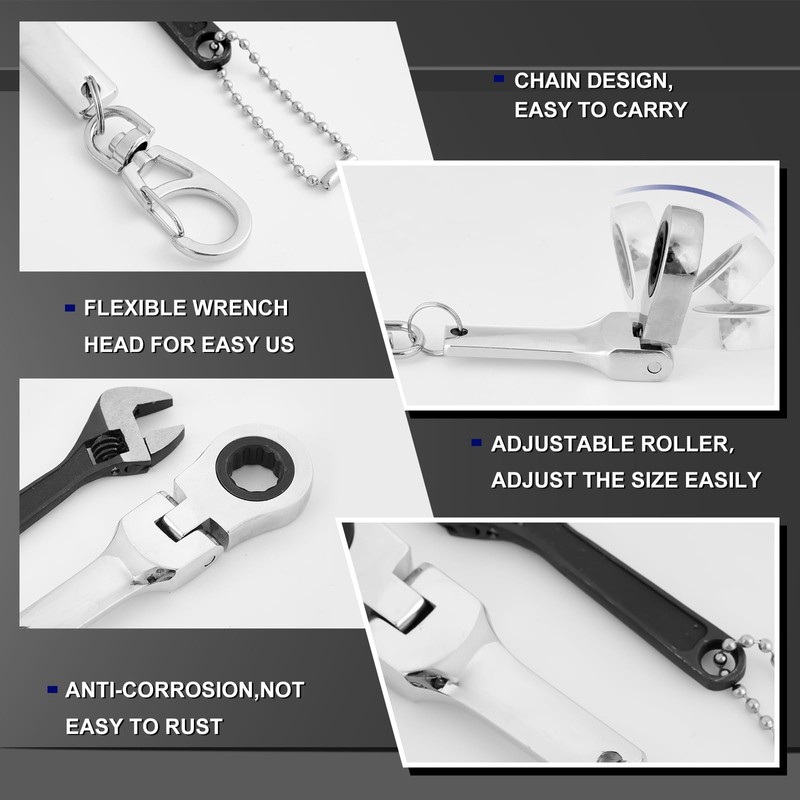 Chumia 2 Sets 10mm Ratchet Wrench Keychain Key Ring and
