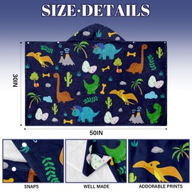 JOPJOLIW Dinosaur Hooded Bath Towel for Kids, 30"x50" Kids Hooded Bath Towel, Soft Toddler Beach Towels, Dinosaur Towels for Boys Girls, Beach Towel Poncho Pool Swim