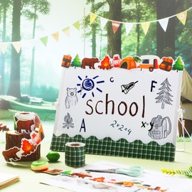 2 Rolls 65.6ft Camping Hiking Bulletin Board Borders Back to School Camping Green Tree Bear Tent Decoration Trim Border Bulletin Board Outdoor Themed Classroom Chalkboard Trim