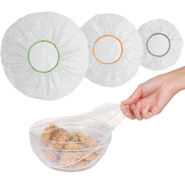 Kitchen Strong 100 Reusable Bowl Covers - Food Cover Stretch Edging, Stretchable Plastic Wrap, Elastic Storage Wraps for Storage Containers – Available in 3 Sizes
