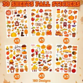 LINAYE 30 Sheets Fall Stickers for Kids, 900 PCS Autumn Leaves Pumpkin Thanksgiving Stickers Small, Fall Party Favors for Kids, Fall Stickers Bulk for Crafts Scrapbooking,Water Bottles,Envelopes