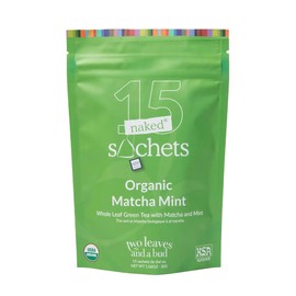 Two Leaves and a Bud Organic Matcha Mint - 15 Naked Tea Sachets, Whole Leaf Green Tea and Matcha in Eco-Friendly Unwrapped Compostable Sachets, Resealable Bag, 15 Count (Pack of 1)