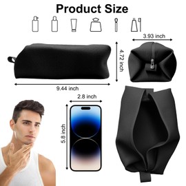 FyndAna Portable Silicone Toiletry Bag, Large Waterproof Toiletries Bag Bathroom Travel Bag Upgraded Leakproof Zipper Toiletries Box,Suitable for Mens Womens(Black)