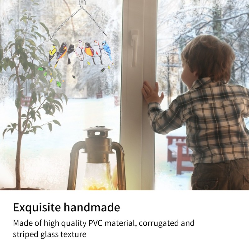 Birds On A Wire Ornament Glass Window Panel Suncatcher Hangings