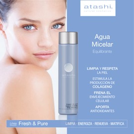 Atashi Fresh & Pure Micellar Water for the Face, Cleans, Soothes and Respects the Skin, Anti-Ageing, Acne Reducing Facial Cleanser, Combination Skin or Oily Skin, 150 ml