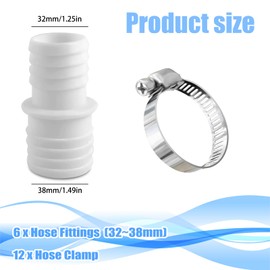 Hose Connectors 32 mm to 38 mm Diameter Set with 12 Hose Clamps, Pool Hose, Adapter, Double Hose Nozzle