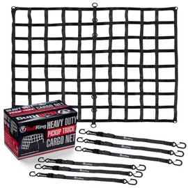 BullRing USA 72"x80" Heavy Duty Cargo Net for Pickup Truck Bed, Cargo Net for Trailer, with Adjustable Cam-Lock Tie Downs & S-Hooks, Secures Heavy Loads