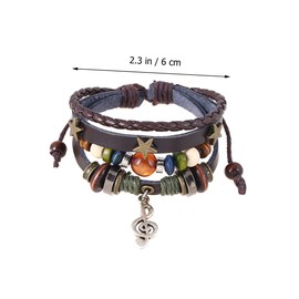 LALAFINA 4sets Vintage Beaded Bracelets Alloy Note Leather Layered Wrist Decor for Women Punk Accessories for Occasion Black Brown