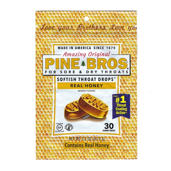 Pine Bros. Gummy Sore Throat Softish Drops 30 Count (Honey)
