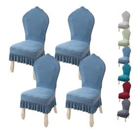 KCCRHIN Round Back Dining Chair Cover Stretch Thickened Chair Slipcover with Skirt for Dining Room Kitchen Chair Cover Set of 2 4 6 Dining Chairs Slipcovers Chair Protectors Covers,C 4pcs