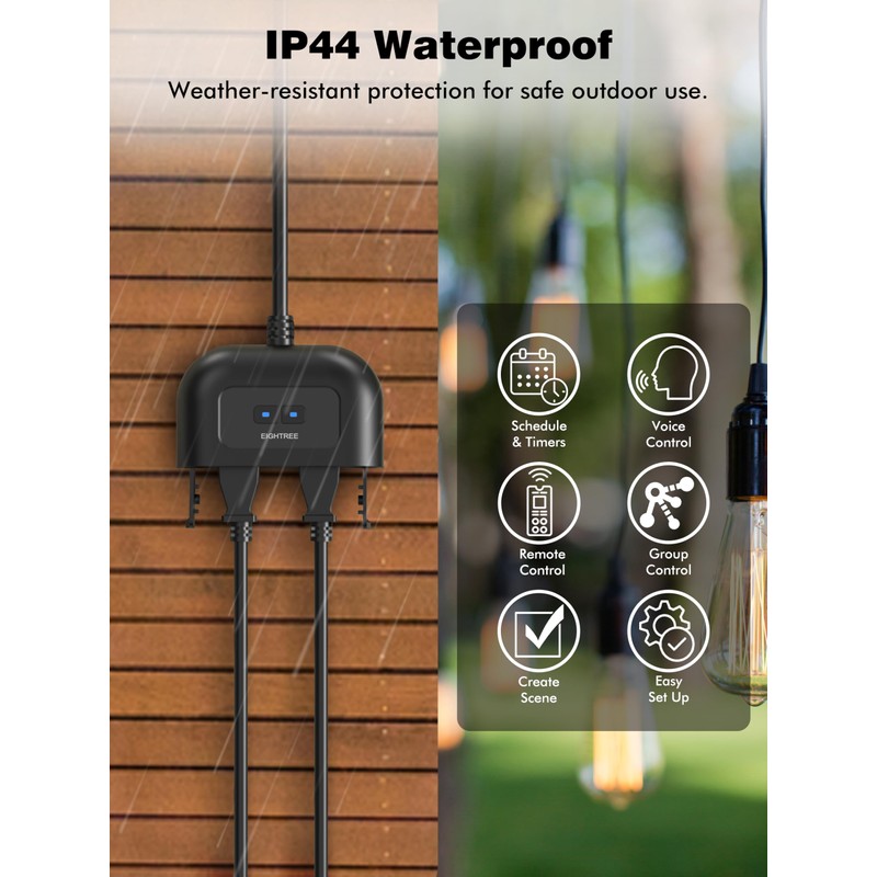 EIGHTREE Outdoor Smart Plug Waterproof IP44, Smart Outlet Plug with