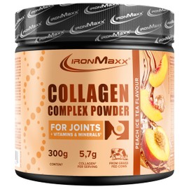 IronMaxx Collagen Complex Powder - Peach Ice Tea 300g | From Grass-Fed Cows | For Joints with Sologel™ Collagen Peptides, Glucosamine, Vitamin C & Minerals | No Added Sugar