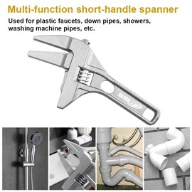 SABLUE Adjustable Wrench Spanner Reversible Jaw Pipe Wrench, Self-gripping angled teeth grip pipe, Wide Jaw Large Openings Short Shank Wrench Repair Tool Washbasin Tube Nut Disassembly (Teeth Silver)…
