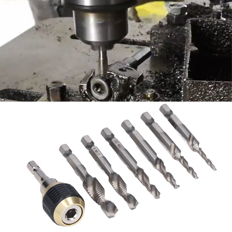7Pcs/Set Spiral Combination Tap High Speed Steel 1/4in Hex Shank