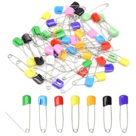 Hocansen Pack of 50 Safety Pins, Stainless Steel Baby Safety Pins, 5.4 cm Nappy Pins with Plastic Head, Safety Lock for Locking Nappies, Clothes (Colour/DT)
