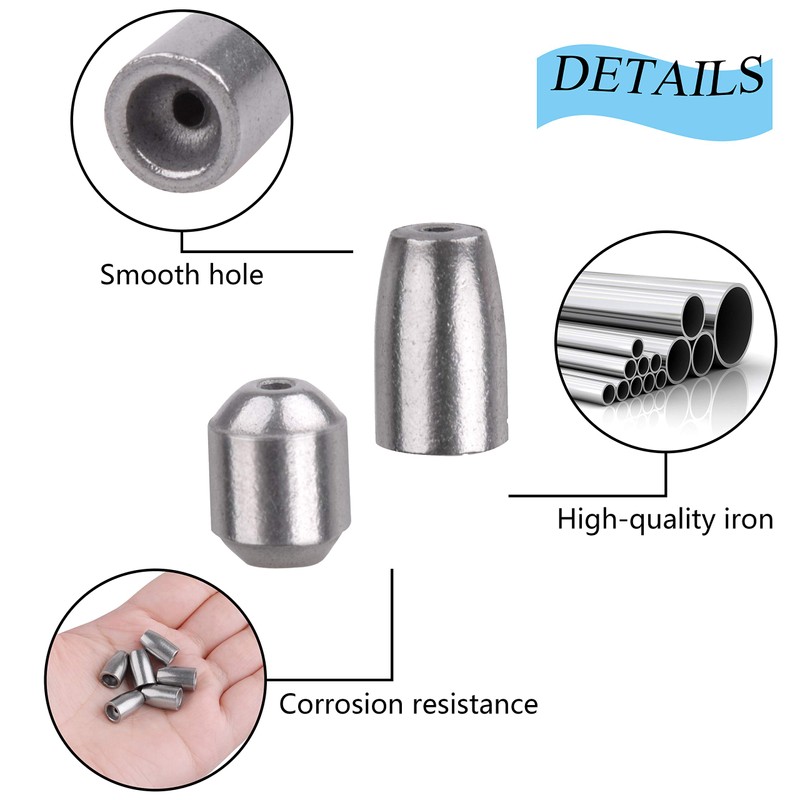 Fishing Iron Sinker Weights-70pcs Hollow Bullet Worm Sinker Weights with