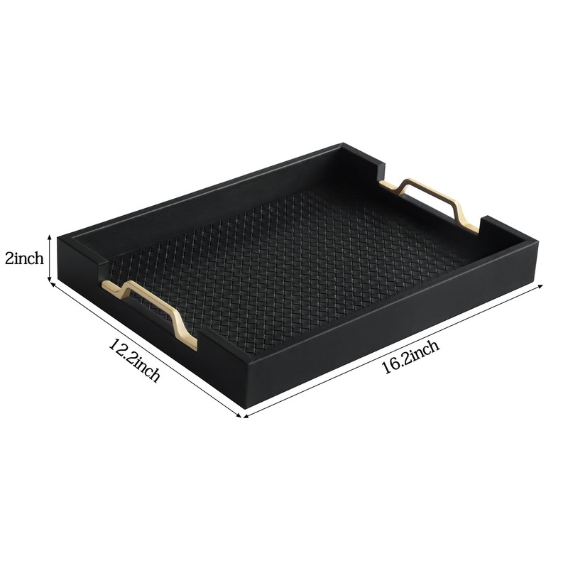 HofferRuffer Faux Leather Rectangle Serving Tray Decor Platter with Gold