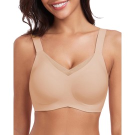 WOWENY Wireless Bras for Women no Underwire Push Up Bra Comfort Seamless Full Coverage Bralettes with Support Everyday Bra Beige L