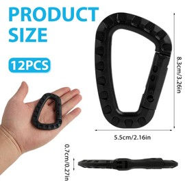 Annlpoy Pack of 12 Carabiners, D-shaped Carabiners, Black, Plastic, Size (8.3 cm x 5.5 cm), Lightweight, Durable and for Outdoor Activities such as Camping, Hiking and Travel