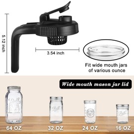 Picowe Wide Mouth Mason Jar Lids Flip Cap with Handle Wide Mouth Pour Spout Flip Cap Lids for Mason Jars Drinking Salad Dressing & Food Storing (Black 2Pack)