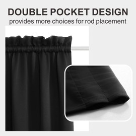 Aquazolax Black Kitchen Window Curtains Set of 2 - Rod Pocket Privacy Door Curtains Drapes Room Darkening Panels with Tiebacks for Small Window, 25 Inch X 40 Inch