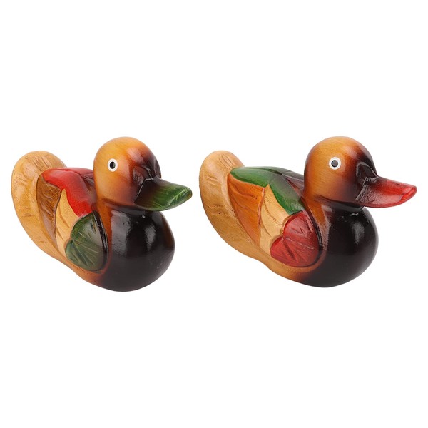Wooden Mandarin Duck Ornament, Set of 2, Oak, Vibrant, Hand