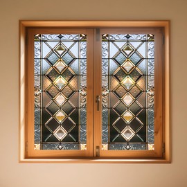 IVN Stained Glass Window Film 17.7x39.3 inch Brown Diamond Pattern Design Window Privacy Film Stained Decals Static Cling Sun Blocking Decor for Home Office Windows Door Glass Partitions