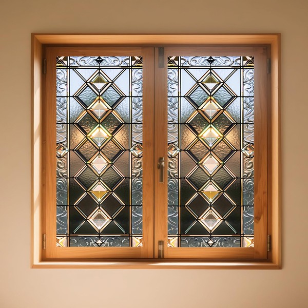 IVN Stained Glass Window Film 17.7x39.3 inch Brown Diamond Pattern