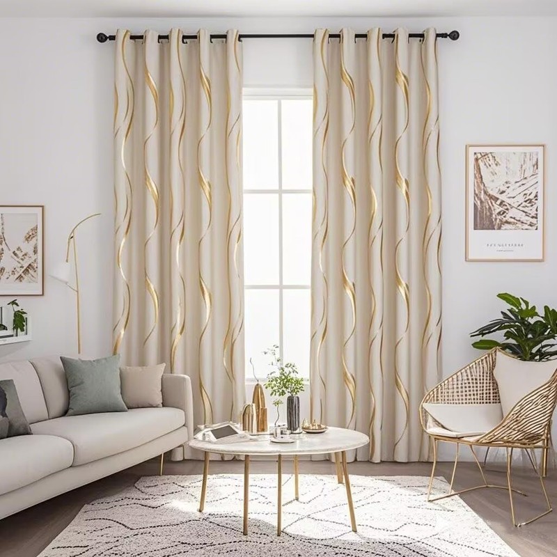 MYRU 2 Panels Set Foil Print Striped Curtains for Living