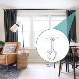 No Drill Ceiling Curtain Rod Brackets, 12-Pack No Screw Self Adhesive Curtain Rod Holders, Stick Curtain Rod Hangers No Drilling No Damage for 0.8 to 1.24 inches Rods - Clear