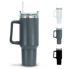 Yes_ 40 oz Tumbler with Handle and Straw (Gray) Sweat Proof Stainless Steel Insulated Tumblers Double Wall Tumblers with Lids and Straws BPA-Free Tumblers